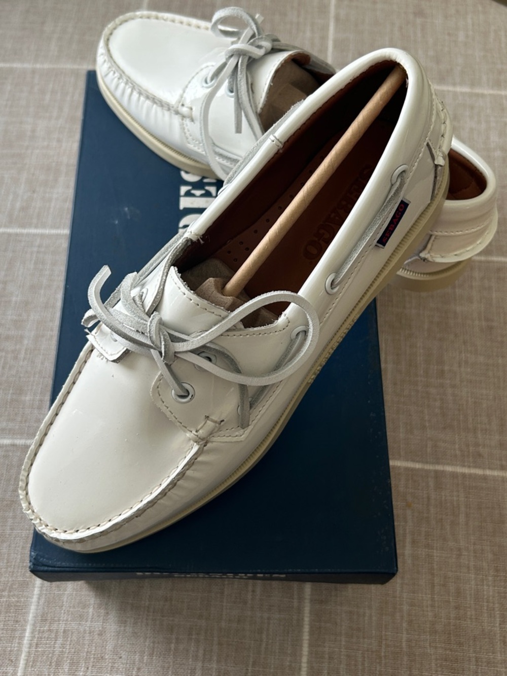 Sebago White Patent Leather Women’s Boat Shoes